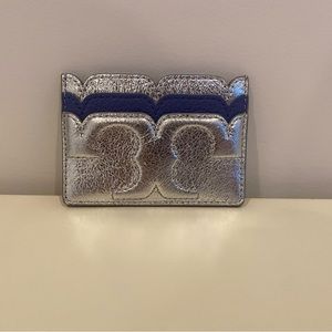 Tory Burch Silver and Blue Scalloped Card Holder